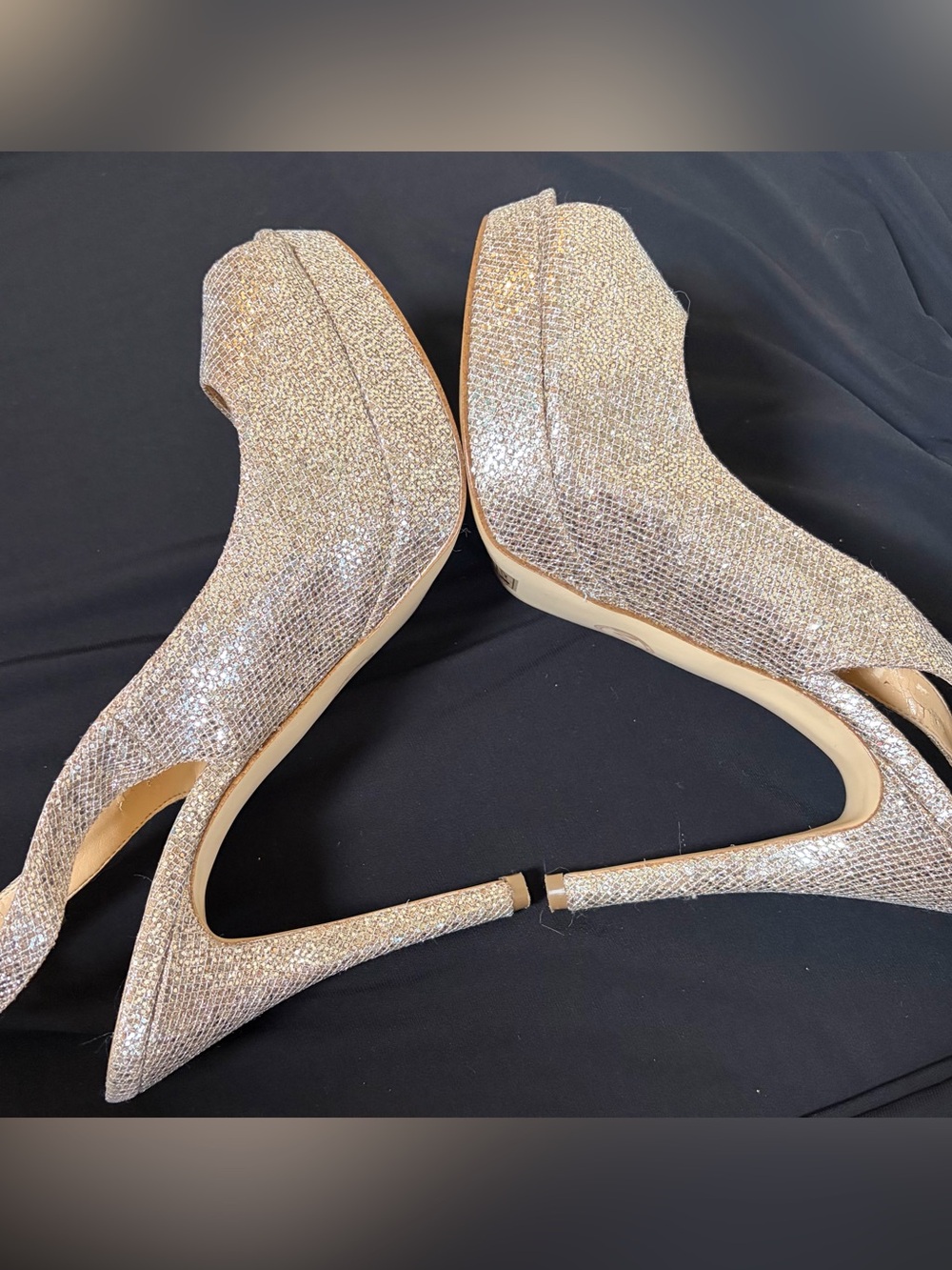 Michael Kors Silver Glitter Open-Toe Slingback Heels